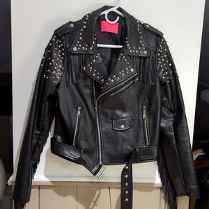 Faux Leather Fringe Jacket with studs